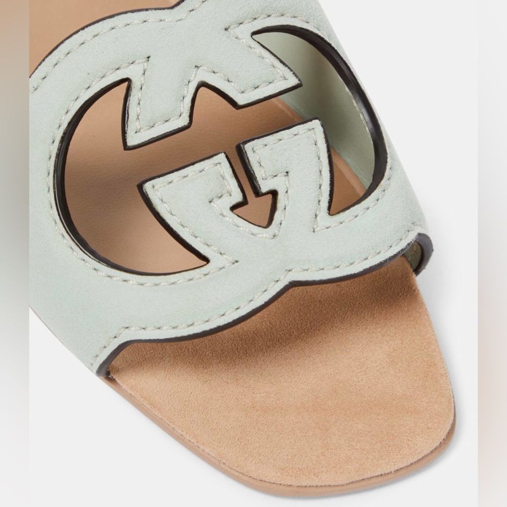 Gucci Women's Salvy Green Interlocking G Cut Out Sandals Size EU 40 Authentic - Picture 5 of 12